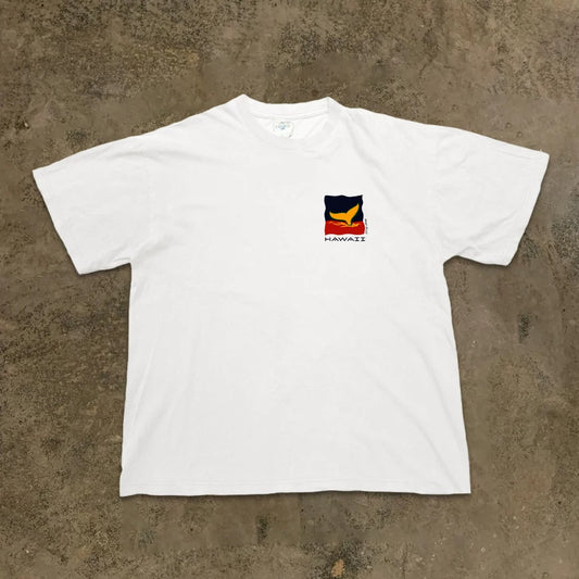 Hawaii Print White Cotton T-shirt