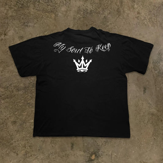 Crown Print Black Cotton T-shirt