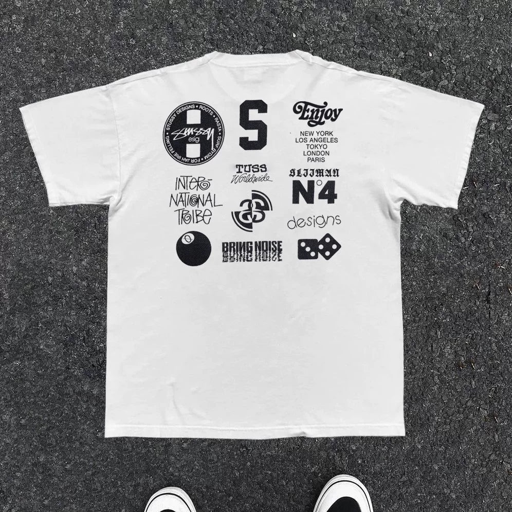 Pattern Print Cotton Short Sleeve T-shirt