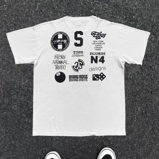 Pattern Print Cotton Short Sleeve T-shirt