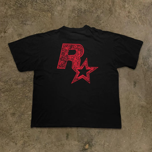 R Letter Print Balck T-shirt