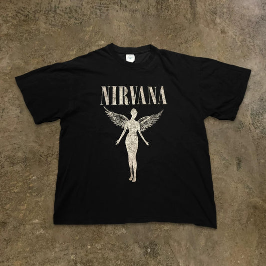 Angel Print Black Cotton T-shirt