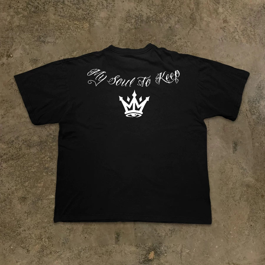 Crown Print Black Cotton T-shirt