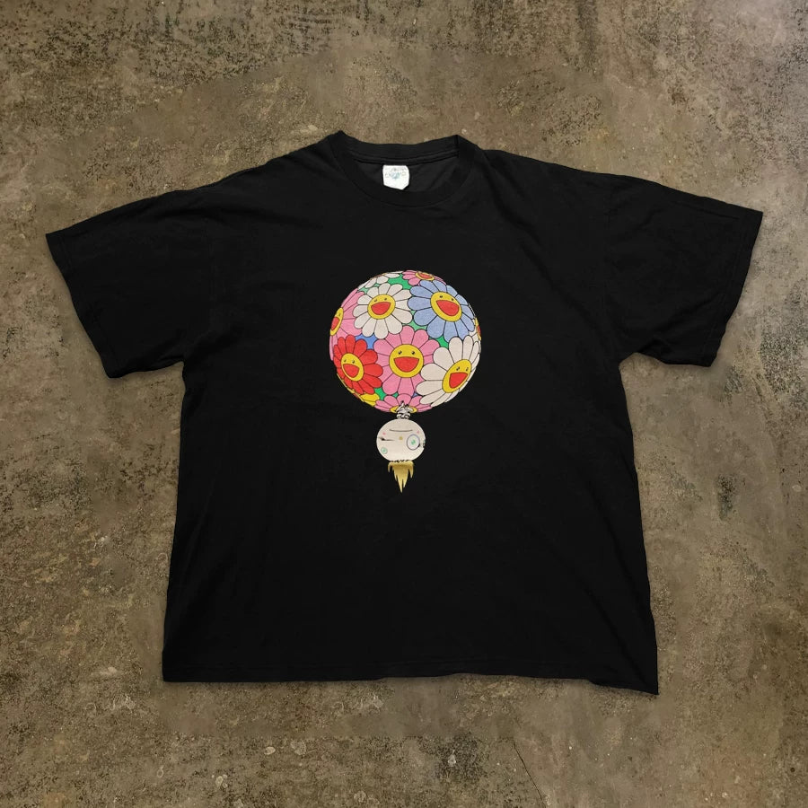 Small Daisy Black Cotton T-shirt