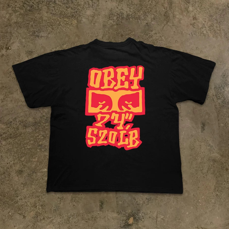 Letter Print Black Cotton T-shirt