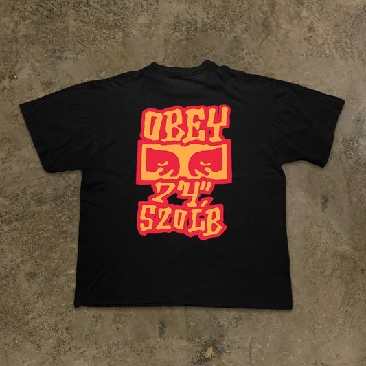 Letter Print Black Cotton T-shirt